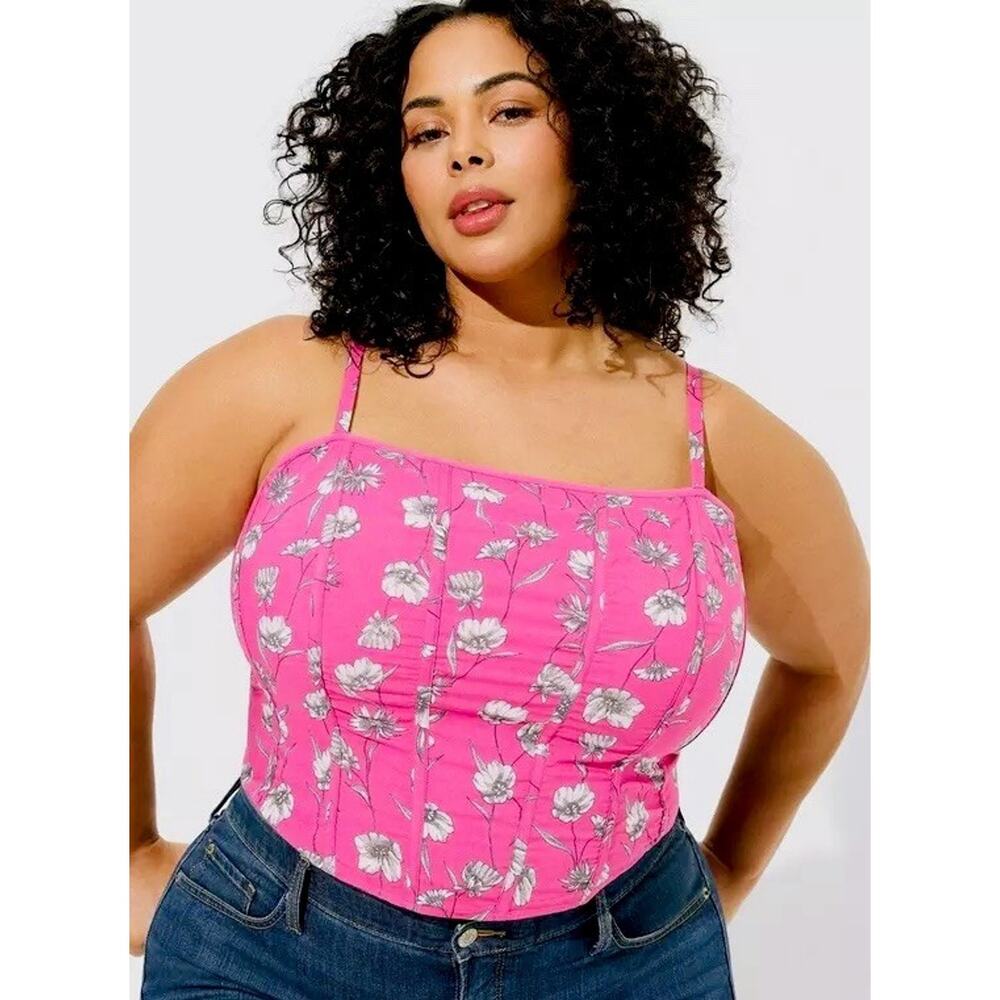 NWT Torrid Size 2X Challis Corset Crop Top Overlap Floral Gin Fizz pink